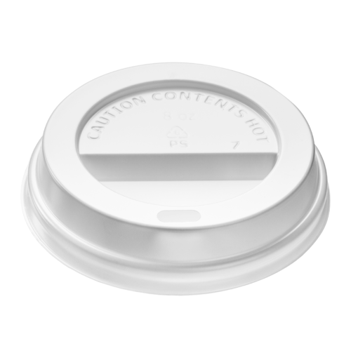 Dome coffee cup lid, Fits 8 oz hot cups, Color: white, Material: PS, Recyclable, 1000/cs