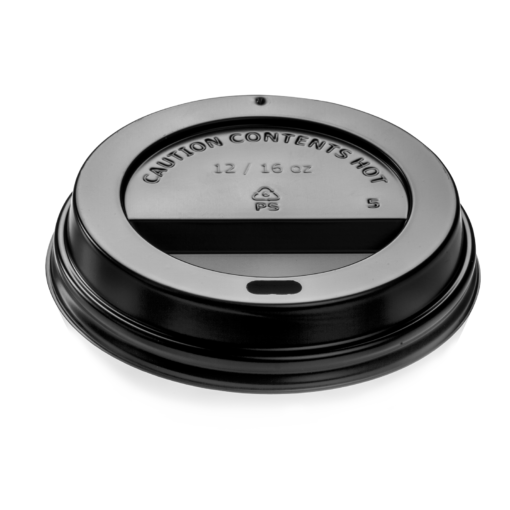 Dome coffee cup lid, Fits 10 oz, 12 oz, 16 oz & 20 oz hot cups, Color: Black, Material: PS, Recyclable,1000/cs