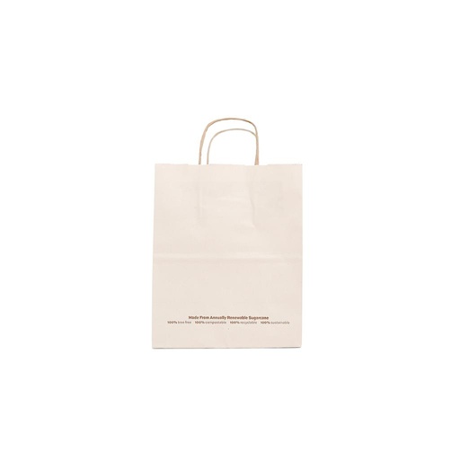 EAT DRINK CLEAN ECO Sugarcane Paper Bag with Handles, Size: 8"x4.7"x10"H, Compostable, Recyclable, Color: Off-White Natural, Material: Tree Free Sugarcane Fiber, 300/cs