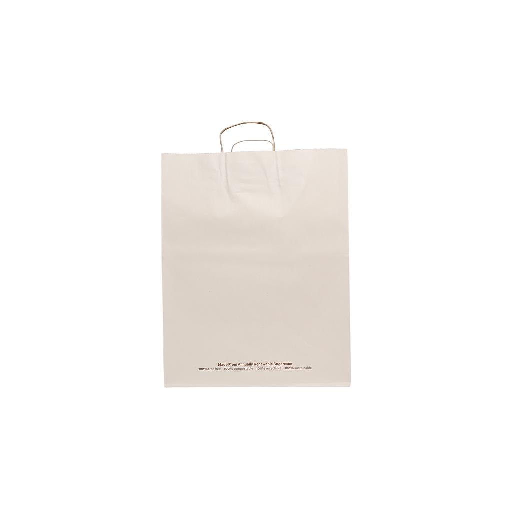 *Special Order* *Contact Us for Details* EAT DRINK CLEAN ECO Sugarcane Paper Bag with Handles, Size: 13.77"x9.6"x17.5"H, Compostable, Recyclable, Color: Off-White Natural, Material: Tree Free Sugarcane Fiber, 200/cs
