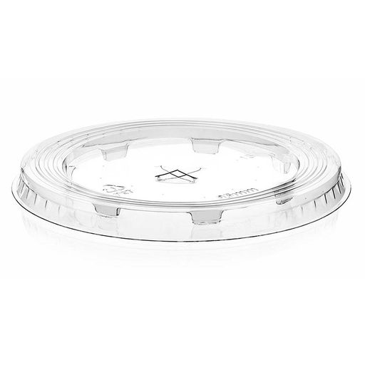 [104101] DRINK ECO Flat lid with straw slot, Fits 9 oz, 12 oz, 16 oz & 20 oz cold cups, Color: clear, Material: 100% Post Consumer Recycled PET, 100% Recyclable, 1000/cs