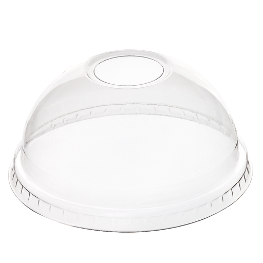 DRINK ECO Dome lid with hole, Fits 9 oz, 12 oz, 16 oz & 20 oz cold cups, Color: clear, Material: 100% Post Consumer Recycled PET, Recyclable, 1000/cs