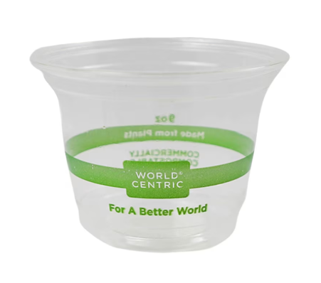 [002051-01] Cold Cup, 9 oz, Compostable, Material: PLA, Clear with Green Stripe, 1000/cs
