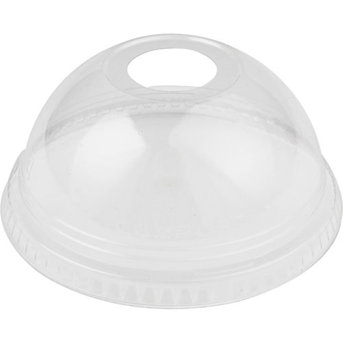 Cold Drink Cup Dome Lid with 1" Round Hole, Color: Clear, 100% Compostable, PLA, 100 Lids/Sleeve; 10 Sleeves/Cs; 1000 Lids/Cs