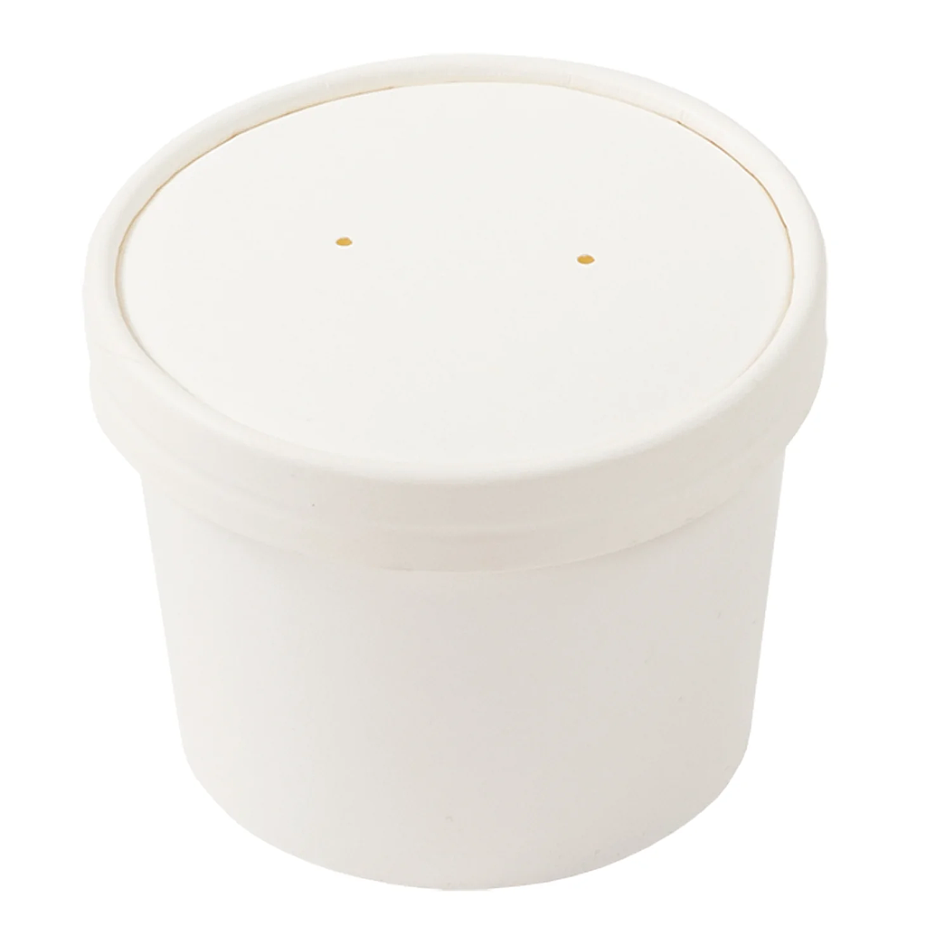 12 oz Hot Food Container / Soup Container, Base and Lid Combo Pack, Material: Plastic Coated Paper, Color: White, 250 Sets/Cs