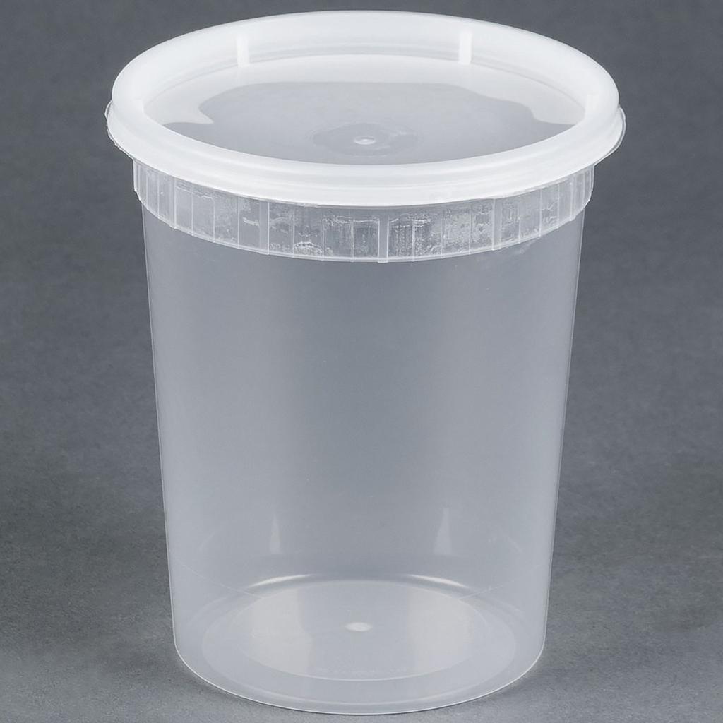 Deli container with matching lid, Capacity: 32 oz, Color: clear, Suitable for hot foods, Microwave, Dishwasher and Freezer Safe, 240 sets/cs