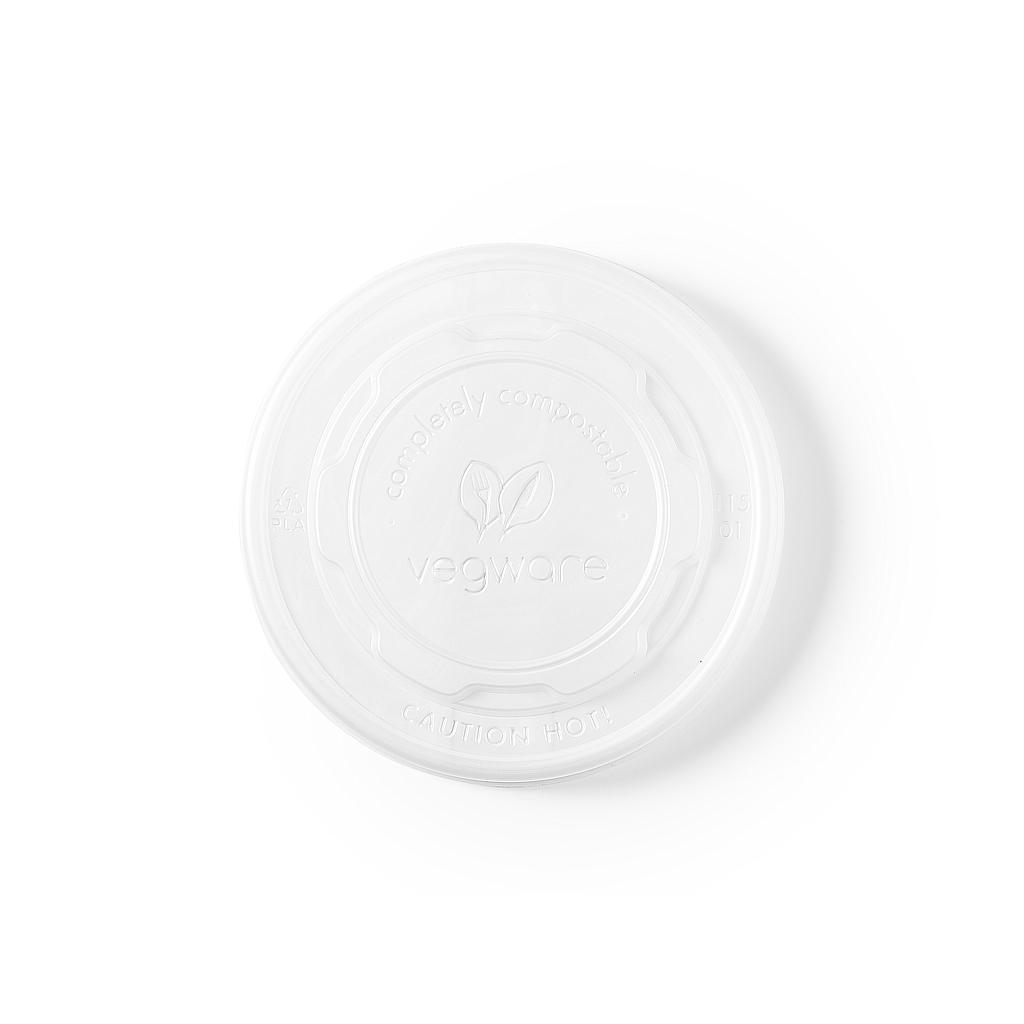 Flat lid for 12-32 oz Hot Food Container, Color: White Translucent, Material: PLA, Compostable, 500/cs