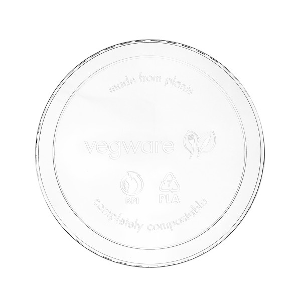 Flat deli container lid, Color: Clear, Material: PLA, Compostable, Fits 8 - 32 oz compostable deli containers, 500/cs
