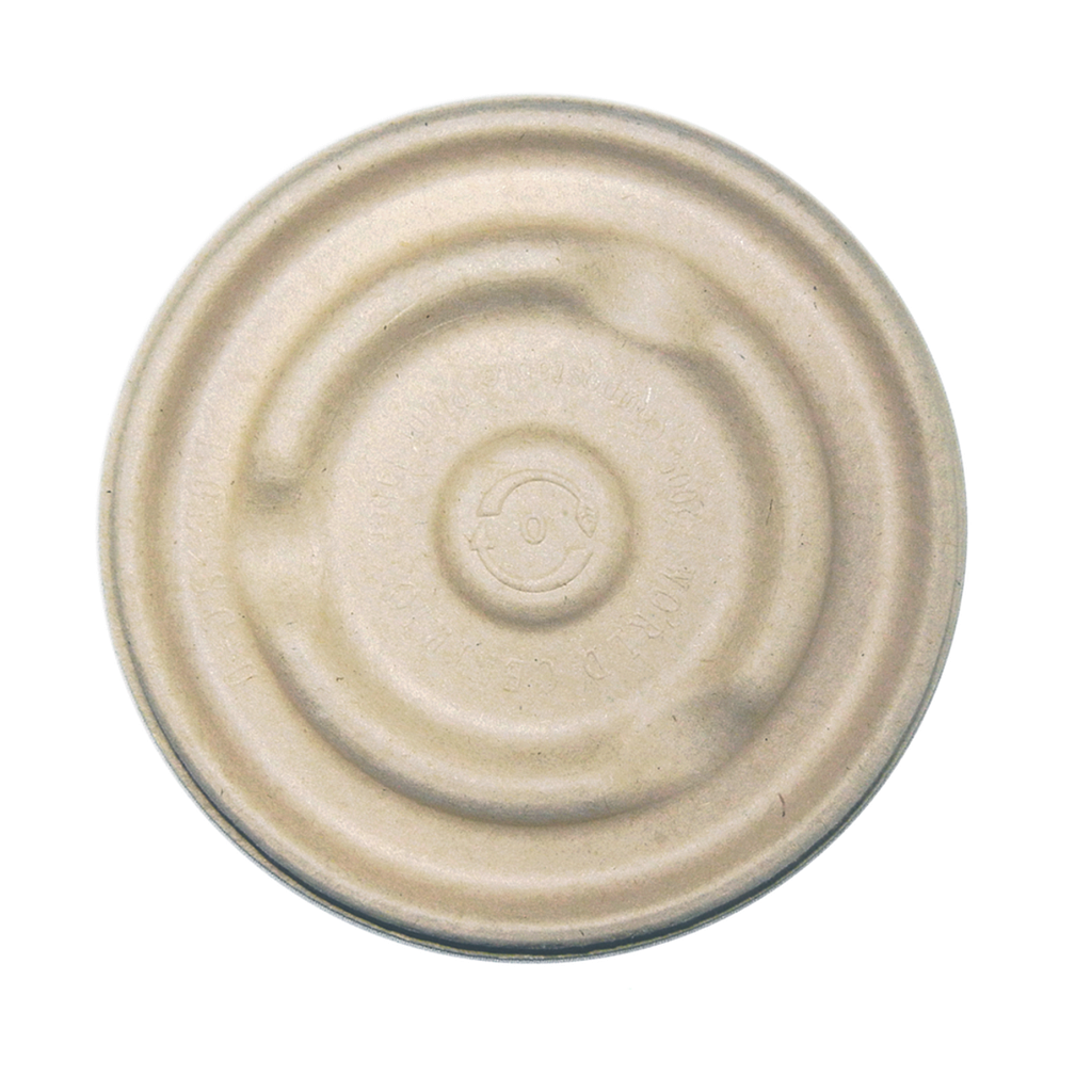Lid for Round Barrel Bowl, Fits 8-16 oz, Compostable, Bamboo and unbleached plant fiber, Natural, 500/cs, 9 lbs