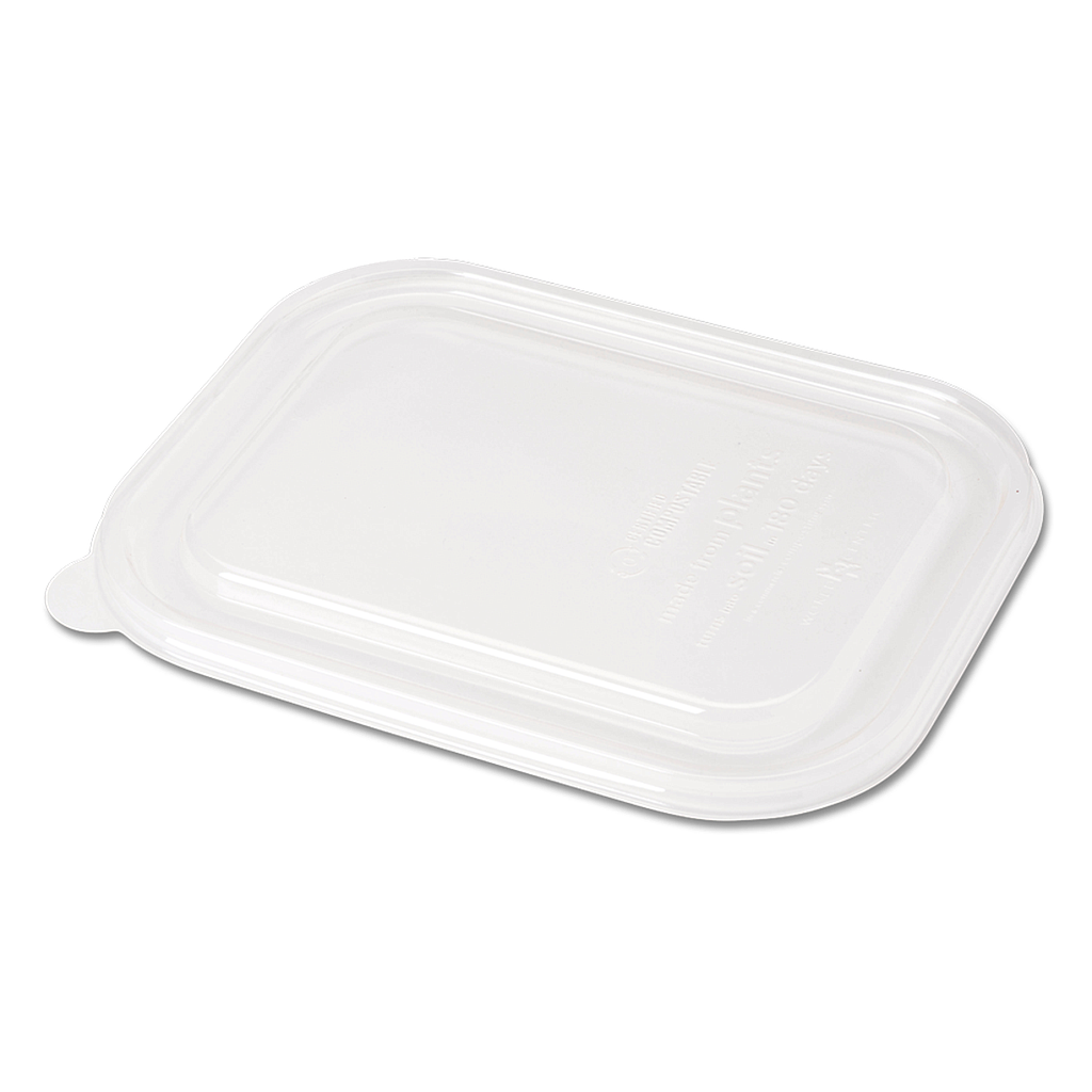 Lid for 20-48 oz fiber tray, Size: 8.8"x6.9"x0.8", Material: PLA, Color: Clear, Compostable, 400/cs