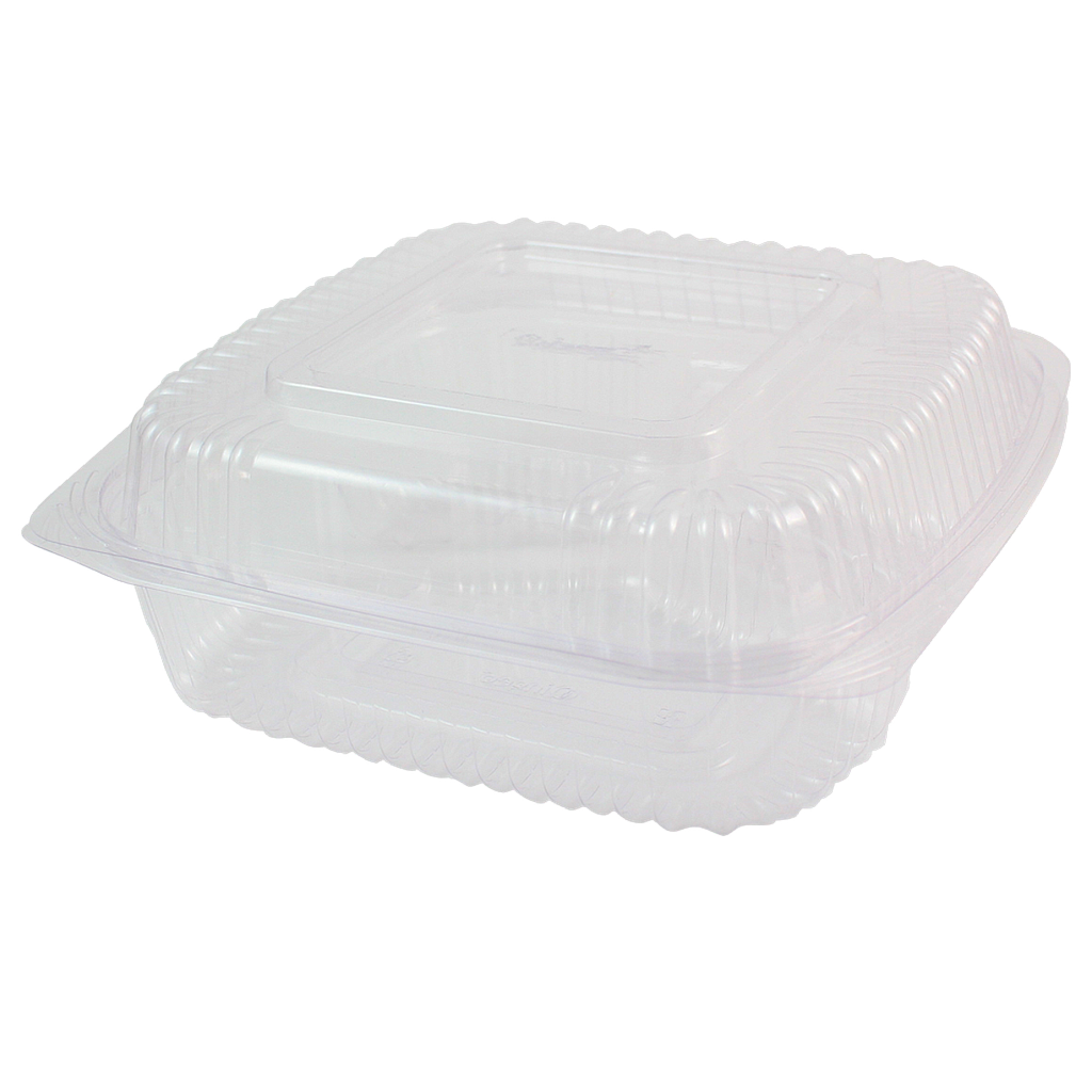 1 Compartment Container, Hinged Clamshell, 8"x8"x3", Clear, Material: PLA, Compostable, 250/cs