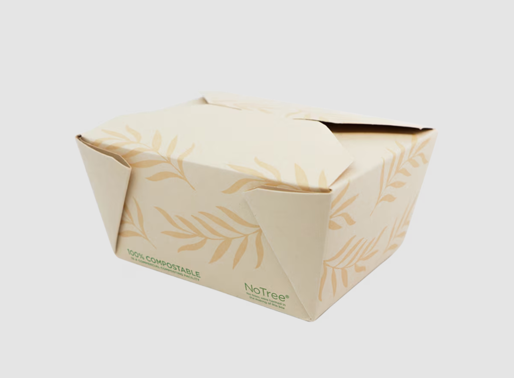 [004137-01] Fold-To-Go Container #1, Size: 5.2"x4.2"x2.5", Capacity: 26 oz, Color: Natural, Material: Tree Free Unbleached Bamboo Paper, Certified Compostable, 450/cs