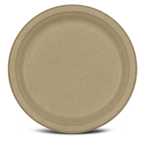 [004172-47] Round Plate, 9", Compostable, Kosher Certified, Chlorine-free Natural Sugarcane, Kraft, 500/cs, Made in USA