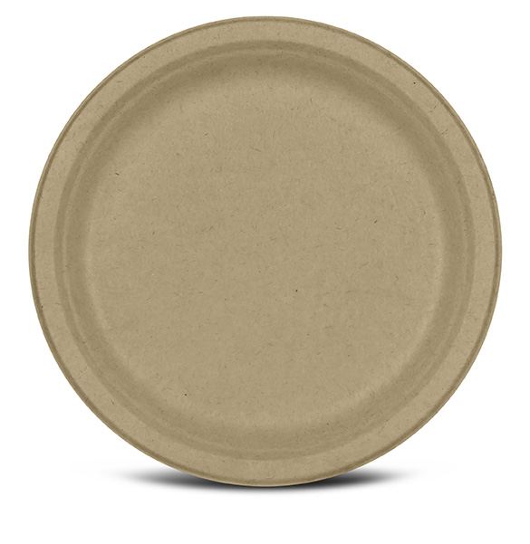 Round Plate, 9", Compostable, Kosher Certified, Chlorine-free Natural Sugarcane, Kraft, 500/cs, Made in USA