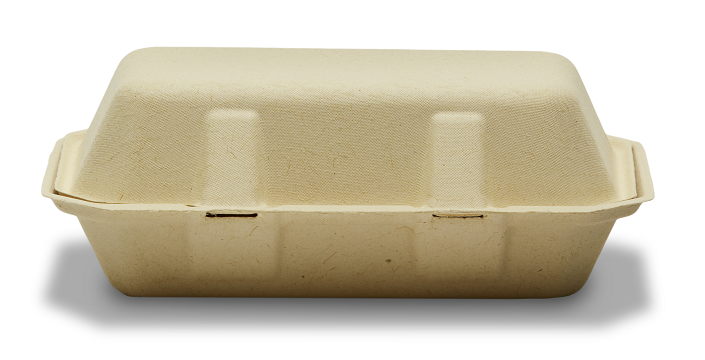 Take-Out Container, Hinged, 9"x6", Compostable, Kosher Certified, Chlorine-Free Natural Sugarcane, Kraft, 200/cs, Made in USA