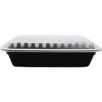 [004209-16] 38 oz PP Injection Molded Microwaveable Black Food Containers w/clear lids, RECTANGULAR, Size: 8.8"x6.1"x1.9", 150 sets/cs