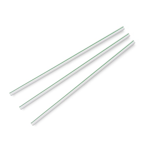 [005043-30] Compostable drinking straw, Length: 8.25", Unwrapped, Diameter: 5mm, PLA, Color: white with green stripe, 6500/cs
