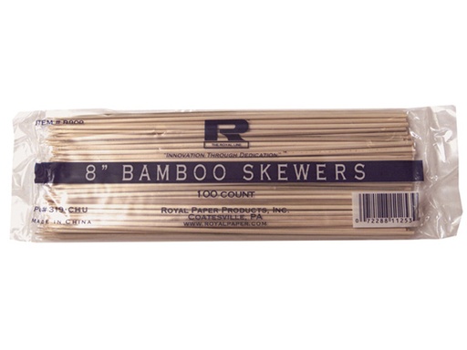 [005046-03] R808 ROYAL 8" Bamboo Skewer, 100 Skewers Per Pack