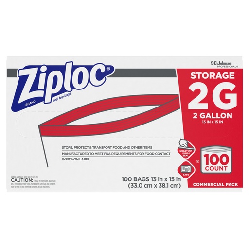 [016026-03] 2 Gallon Ziploc Storage Bag, 1.75mil, 100/Case