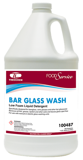 [018031-25] Liquid bar glass cleaner detergent, Auburn PRO Line BAR GLASS WASH, Concentrated, Low foaming, For electric & manual brush use, 4x1 gallon/cs