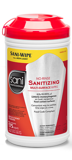 [018047-03] No Rinse Multi-Surface Sanitizing Wipes, Size: 7.75”x9", 95 wipes per canister; 6 canisters/cs