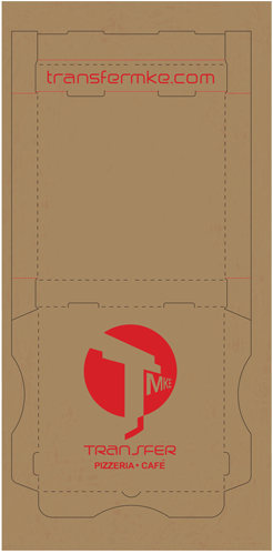 [022060-55] Custom Printed Pizza Box, TRANSFER PIZZERIA, Size: 12"X12"X1.75", Color: Kraft, Red Print, B-Flute, 50/Bundle