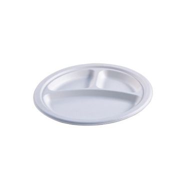 [023034-03] Plate, Diameter: 9", Round, 3-Compartment, Material: Sugarcane Fiber, Color: White, Compostable, 500/cs