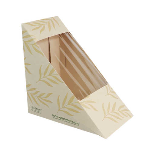 [004250-01] NoTree Paper Medium Sandwich Wedge with PLA Window, Compostable, Natural, 500/cs