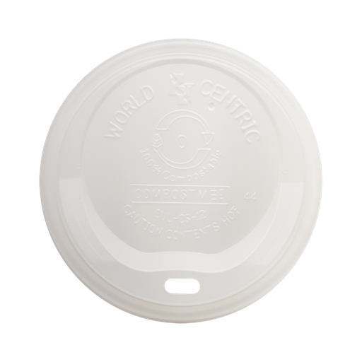[003036-01] Hot Cup Dome Lid, Fits 10 oz to 20 oz cups, Material: CPLA, Color: White, Compostable, 1000/cs