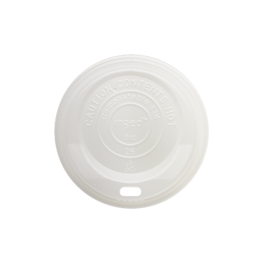 [003064-01] Hot Cup Dome Lid for 8 oz cups, Material: CPLA, Color: White, Compostable, 1000/cs