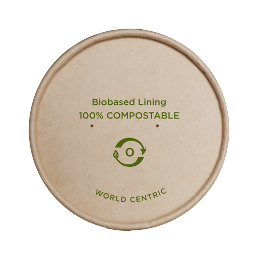[004258-01] Paper Lid for 16 oz & 32 oz NoTree Hot Food Container / Soup Container, Color: Kraft, Certified Compostable, 500/cs
