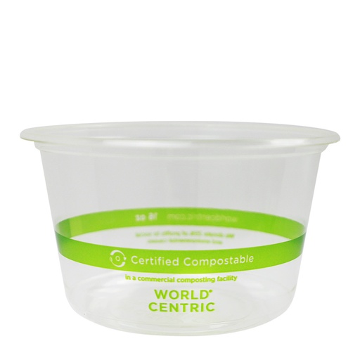 [004057-01] 16 oz Round Deli Container, Color: Clear with green stripe, Material: PLA, Certified Compostable, 1000/cs