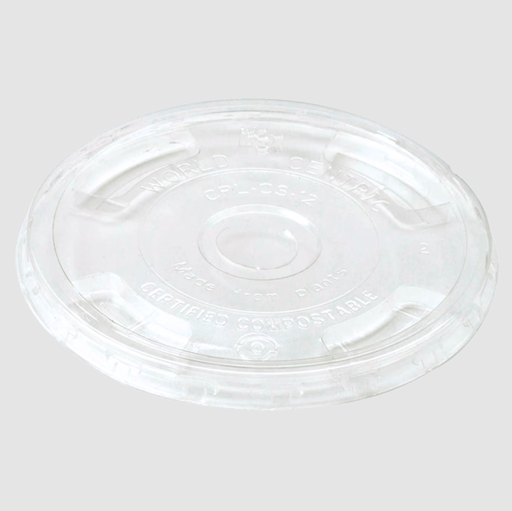 [002023-01] Flat Lid with Straw Slot for 16 oz cold cups with green stripe, Color: Clear, Material: PLA, Certified Compostable, 1000/cs