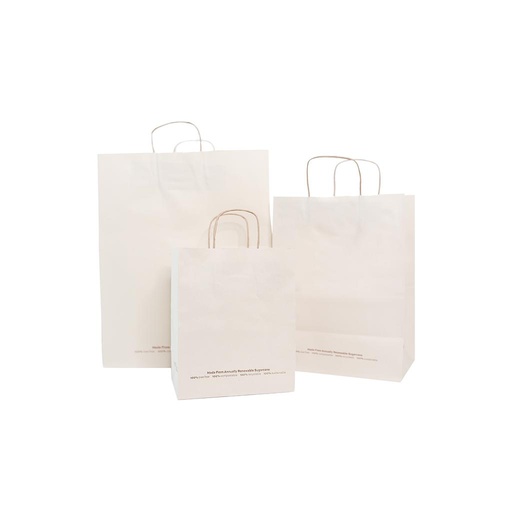[103005] EAT DRINK CLEAN ECO Sugarcane Paper Bag with Handles, Size: 10"x6.7"x14"H, Compostable, Recyclable, Color: Off-White Natural, Material: Tree Free Sugarcane Fiber, 250/cs