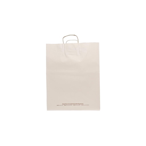 [103014] *Special Order* *Contact Us for Details* EAT DRINK CLEAN ECO Sugarcane Paper Bag with Handles, Size: 13.77"x9.6"x17.5"H, Compostable, Recyclable, Color: Off-White Natural, Material: Tree Free Sugarcane Fiber, 200/cs