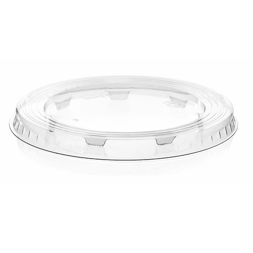 [104103] DRINK ECO Flat lid, No hole, Fits 9 oz, 12 oz, 16 oz & 20 oz cold cups, Color: clear, Material: 100% Post Consumer Recycled PET, Recyclable, 1000/cs