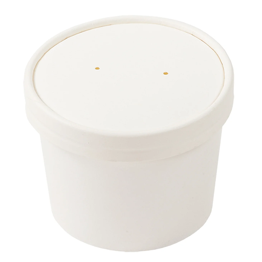 [004008-08] 12 oz Hot Food Container / Soup Container, Base and Lid Combo Pack, Material: Plastic Coated Paper, Color: White, 250 Sets/Cs