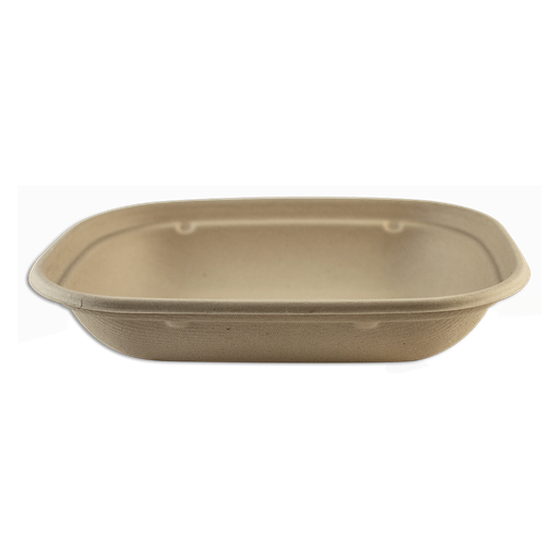 [004093-01] 20 oz Fiber Tray, Size: 8.25"x6.75"x1.5”, Material: Unbleached plant fiber w/ PLA Lined, Compostable, 400/cs