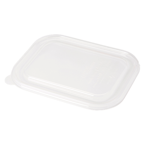 [004112-01] Lid for 17 oz Fiber Tray, Size: 8"x6"x1.5", Material: PLA, Color: Clear, Compostable, 400/cs
