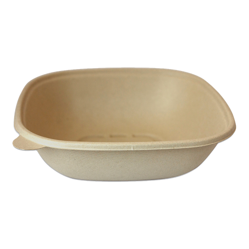 [004122-01] 48 oz Square Bowl, 8.5"x8.5"x2.5", Plant Fibers, Natural, Compostable, 400/cs