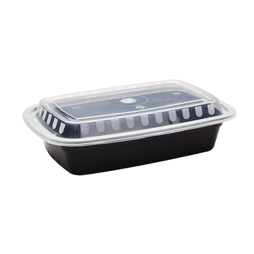 [004152-16] 24 oz PP Injection Molded Microwaveable Black Food Containers w/clear lids, RECTANGULAR, 7.75"x5.5"x1.6", 150 sets/cs