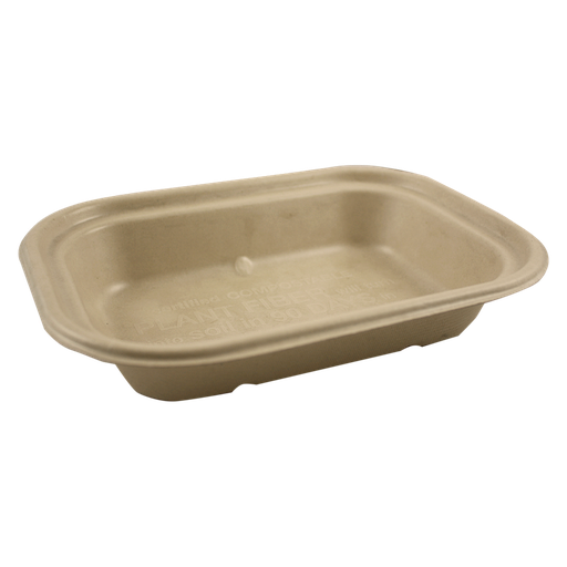 [004162-01] 17 oz Fiber Tray, Size: 8"x6"x1.5", Material: Unbleached plant fiber w/ PLA lining, Color: Natural, Compostable, 400/cs